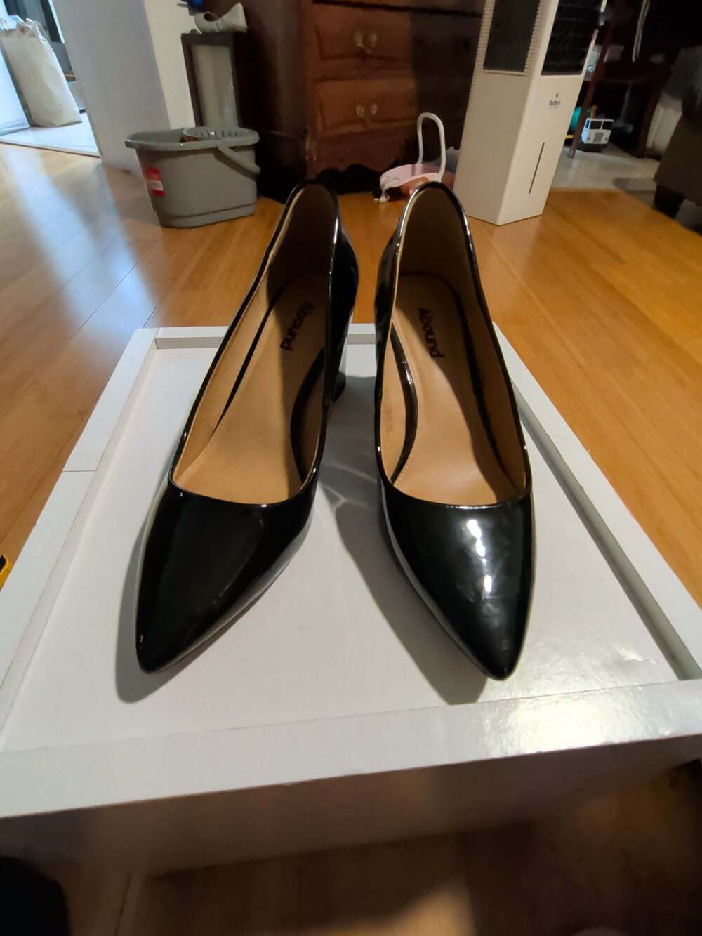 Abound Black Patent Pointed Toe Chunky Block Heel Pumps